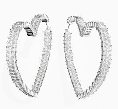 Swarovski Matrix Hoop Earrings, Heart, Large, White, Rhodium Plated - 5647591 - Discontinued