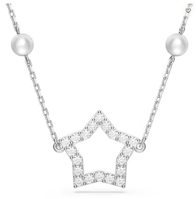 Swarovski Stella Necklace Crystal Pearls, Star, White, Rhodium Plated - 5645379- Discontinued