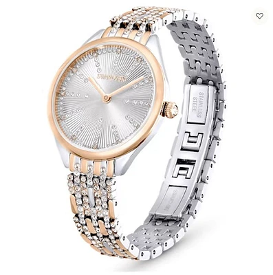 Swarovski Attract watch Swiss Made, Pavé, Metal bracelet, Rose gold tone, Mixed metal finish - 5649987