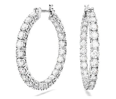 Swarovski Matrix hoop earrings, Round cut, White, Rhodium plated - 5647715/5689692 (SS)
