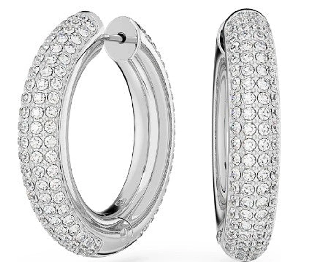 Swarovski Dextera hoop earrings, Medium, White, Rhodium plated - 5651392