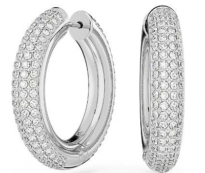 Swarovski Dextera hoop earrings, Medium, White, Rhodium plated - 5651392