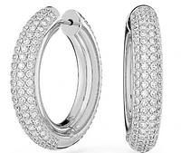 Swarovski Dextera hoop earrings, Medium, White, Rhodium plated - 5651392