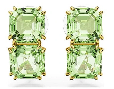 Swarovski Millenia Clip Earrings, Square Cut, Green, Gold-tone Plated - 5654559