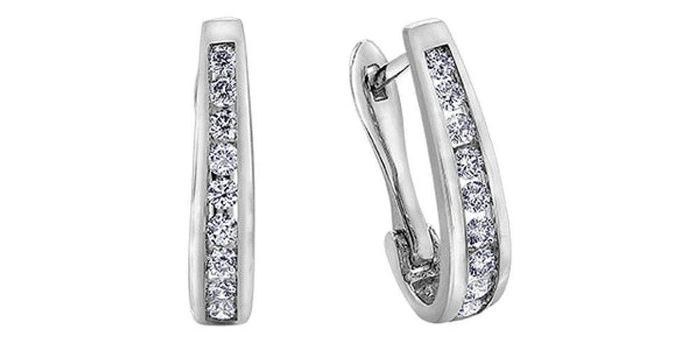10K White Gold 0.33cttw Diamond Hoop Huggie Hinged Earring