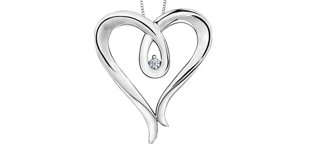 Sterling Silver 0.044cttw Diamond Heart Necklace, 18"