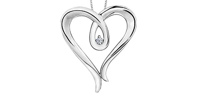 Sterling Silver 0.044cttw Diamond Heart Necklace, 18"