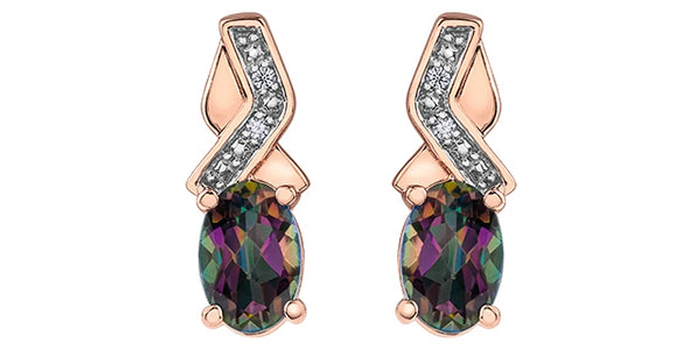 10K White & Rose Gold 1.20cttw Mystic Topaz & 0.012cttw Diamond Stud / Dangle / Drop Earring