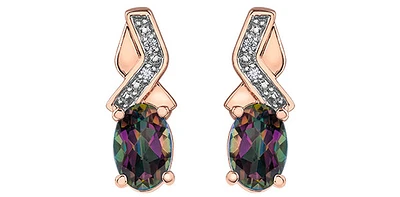 10K White & Rose Gold 1.20cttw Mystic Topaz & 0.012cttw Diamond Stud / Dangle / Drop Earring