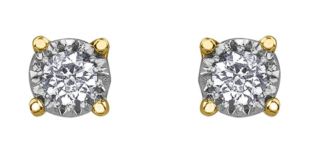 10K Yellow Gold 0.10cttw Illusion Set Diamond Stud Earrings
