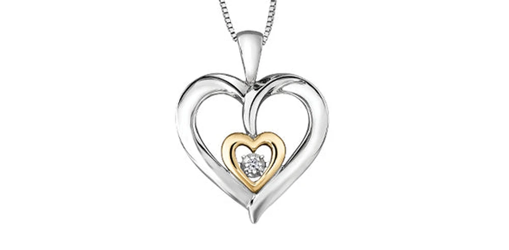 Silver & 10K Yellow Gold 0.02 cttw Diamond Heart Necklace