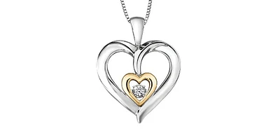 Silver & 10K Yellow Gold 0.02 cttw Diamond Heart Necklace