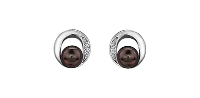 10K White Gold Black Pearl & Diamond Earring