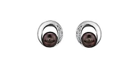 10K White Gold Black Pearl & Diamond Earring