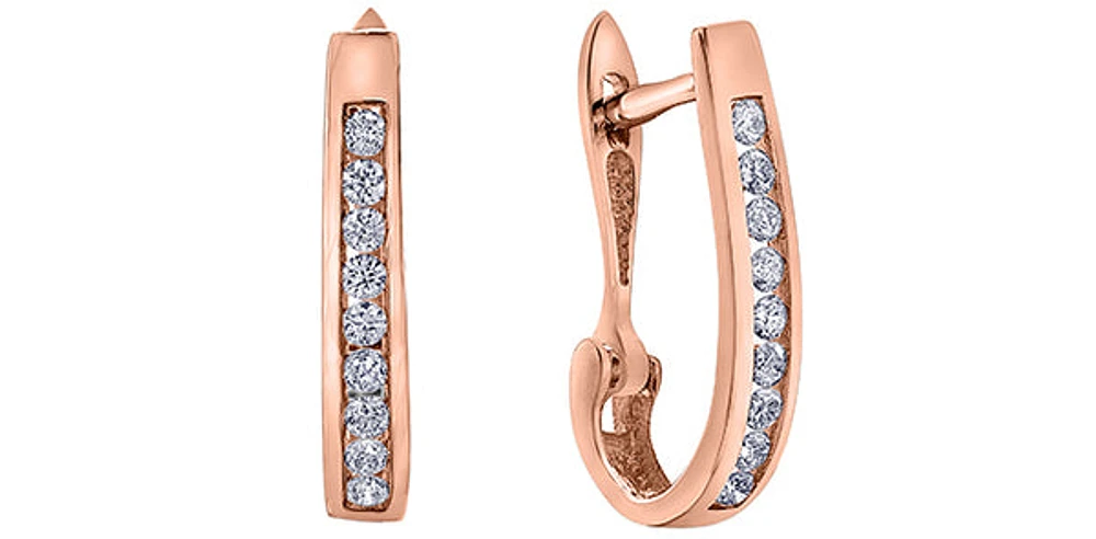 10K Rose Gold 0.50cttw Diamond Hoop Huggie Hinged Earring