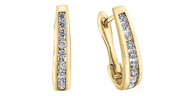 10K Yellow Gold 0.15cttw Diamond Hoop Earrings