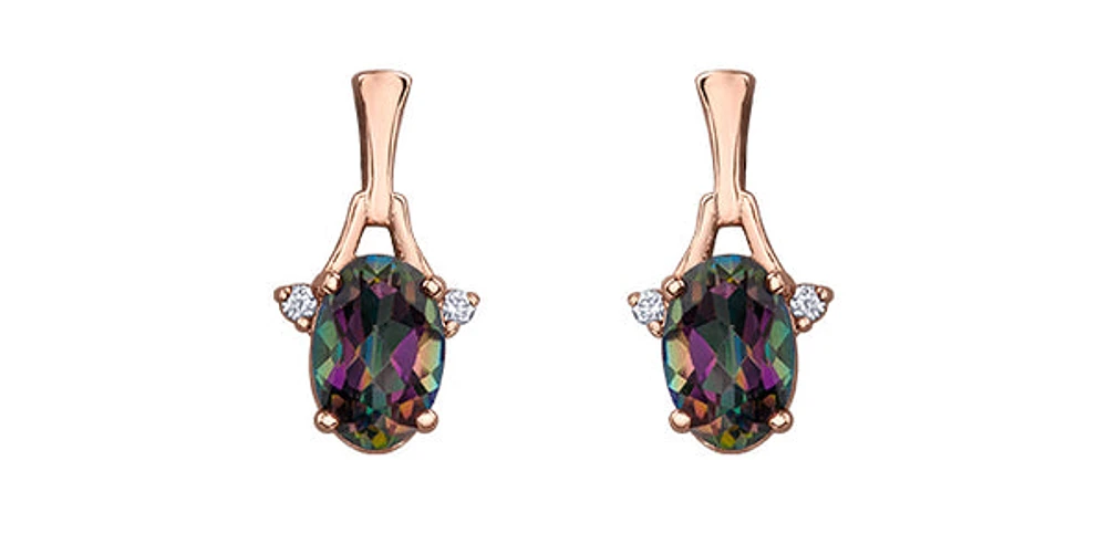 10K White & Rose Gold 1.20cttw Mystic Topaz and 0.02cttw Diamond Stud / Dangle / Drop Earring