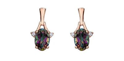 10K White & Rose Gold 1.20cttw Mystic Topaz and 0.02cttw Diamond Stud / Dangle / Drop Earring