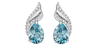 10K White Gold  Blue Topaz &  Diamond Stud Earrings