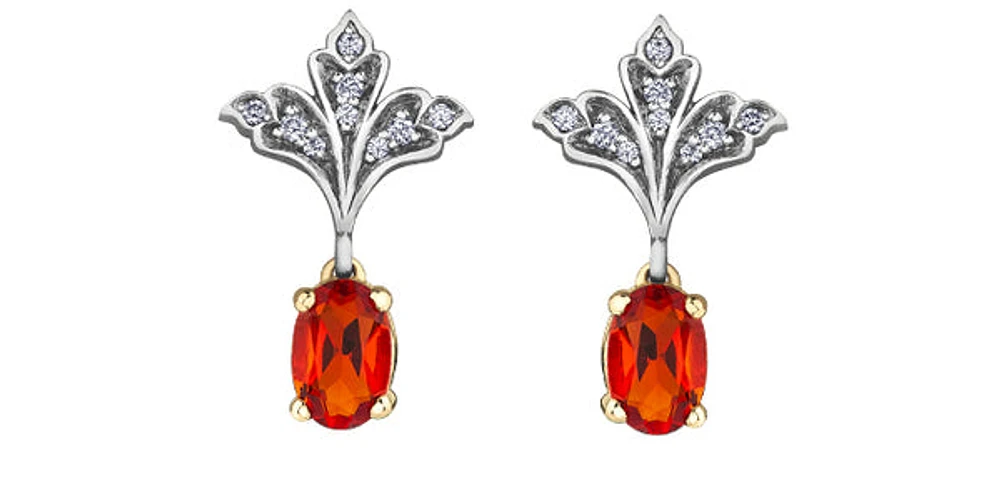 10K 2 Tone Fire Opal Earrings