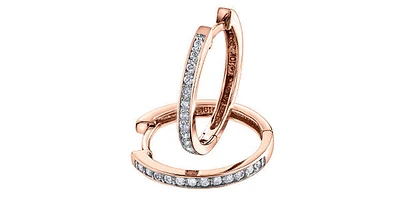 10K Rose Gold Diamond Hoop Huggie Hinged Earrings
