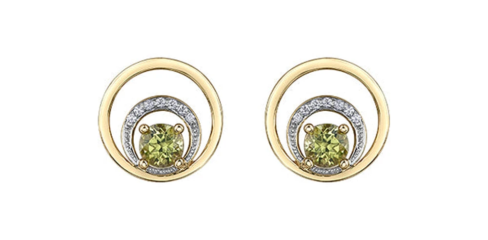 10K Yellow Gold 0.60cttw Peridot & 0.04cttw Diamond Stud Dangle Drop Earrings
