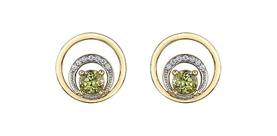 10K Yellow Gold 0.60cttw Peridot & 0.04cttw Diamond Stud Dangle Drop Earrings