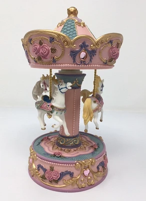 Large Pink 3 Horse Carousel Musical
