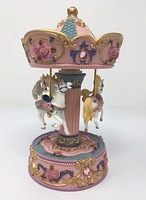 Large Pink 3 Horse Carousel Musical
