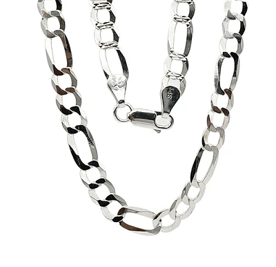 925 Sterling Silver Polished Figaro Diamond Cut Chain - 22 Inches