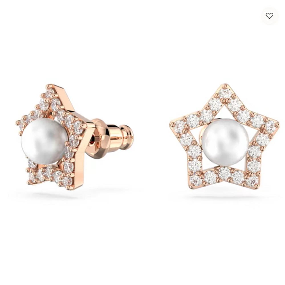 Swarovski Stella Stud Earrings Round Cut, Star, White, Rose Gold-tone Plated - 5645465-Discontinued