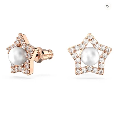 Swarovski Stella Stud Earrings Round Cut, Star, White, Rose Gold-tone Plated - 5645465-Discontinued