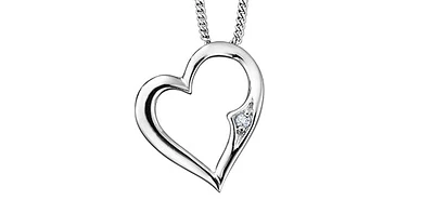 10K White Gold 0.01cttw Diamond Heart Necklace, 18"