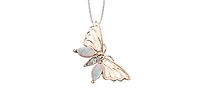 10K Rose and White Gold 0.32cttw Opal and 0.005cttw Diamond Butterfly Necklace - 18 Inches