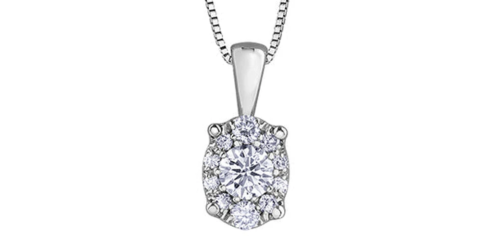 10K White Gold 0.23 cttw Diamond Oval Shaped Necklace, 18"