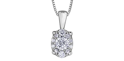 10K White Gold 0.23 cttw Diamond Oval Shaped Necklace, 18"