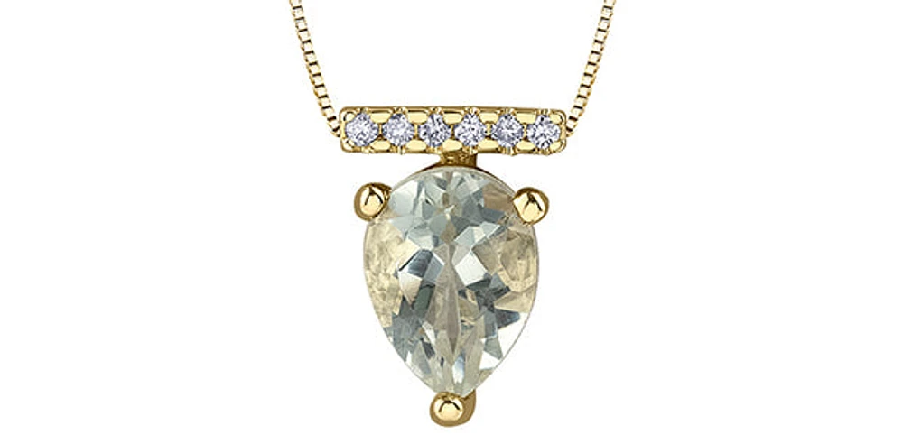 10K Yellow Gold 1.00cttw Green Amethyst (Prasiolite) and 0.042cttw Diamond Necklace, 18"