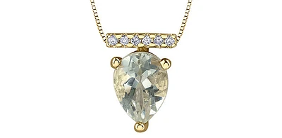 10K Yellow Gold 1.00cttw Green Amethyst (Prasiolite) and 0.042cttw Diamond Necklace, 18"