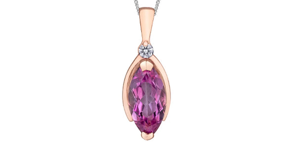 10K Rose Gold 1.33cttw Genuine Pink Topaz and 0.03cttw Diamond Necklace, 18"