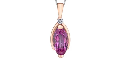 10K Rose Gold 1.33cttw Genuine Pink Topaz and 0.03cttw Diamond Necklace, 18"