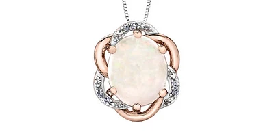 10K White & Rose Gold 2.00cttw Genuine Opal and 0.03cttw Diamond Pendant, 18"