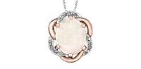 10K White & Rose Gold 2.00cttw Genuine Opal and 0.03cttw Diamond Pendant, 18"