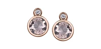 10K Two Tone Rose and White Gold 5mm Morganite and 0.02cttw Diamond Stud Earrings.