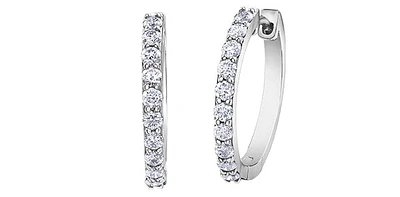 10K White Gold 0.75cttw Diamond Huggies - 20mm