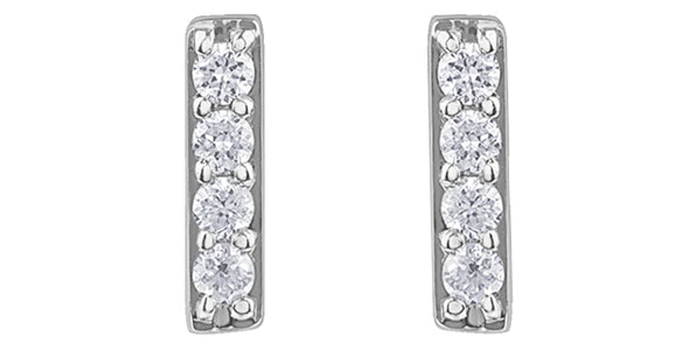 10K White Gold 0.072cttw Diamond Bar Earring - 6.5mm