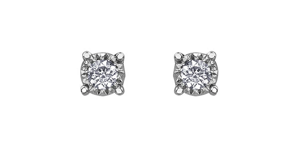 10K White Gold 0.50cttw Diamond Illusion Setting 4 Claw Stud Earrings - 6mm