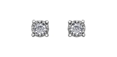 10K White Gold 0.50cttw Diamond Illusion Setting 4 Claw Stud Earrings - 6mm