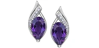10K White Gold 10 x 6mm Genuine Amethyst and 0.07cttw Diamond Earrings