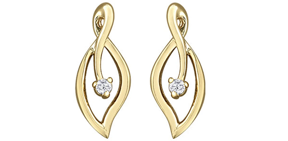 10K Yellow Gold 0.04cttw Diamond Leaf Earrings - 15mm x 6mm
