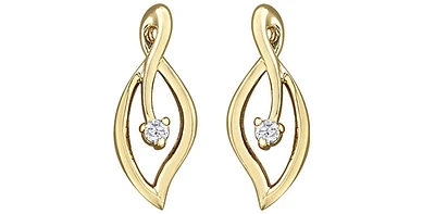 10K Yellow Gold 0.04cttw Diamond Leaf Earrings - 15mm x 6mm